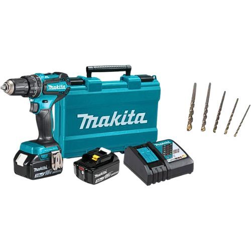 Makita aku udarna bušilica odvijač DHP485RFE(18V,2x3.0Ah)+SET SVRDLA